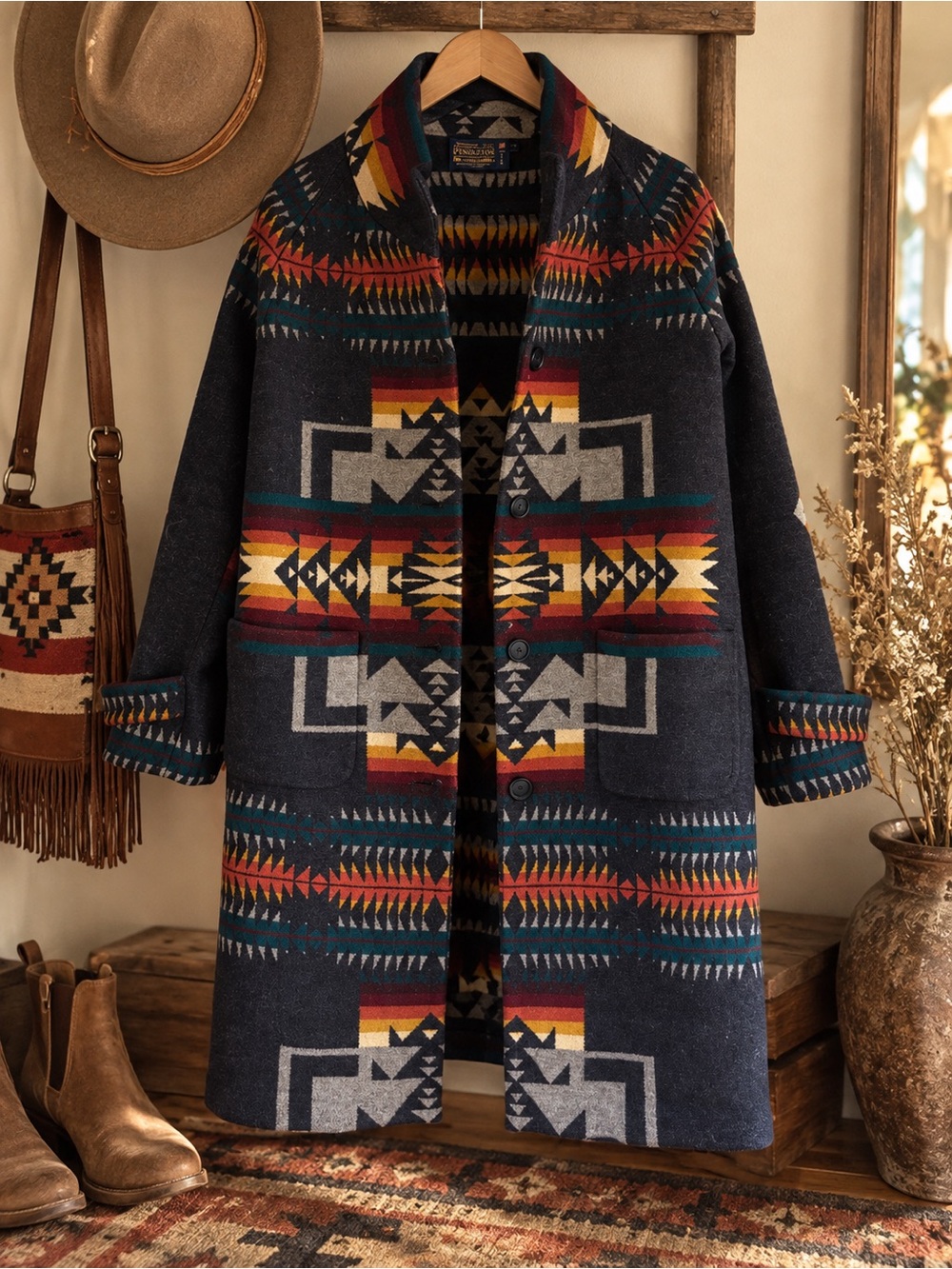 Pendleton Made in USA Wool Southwestern Blanket Coat – Medium